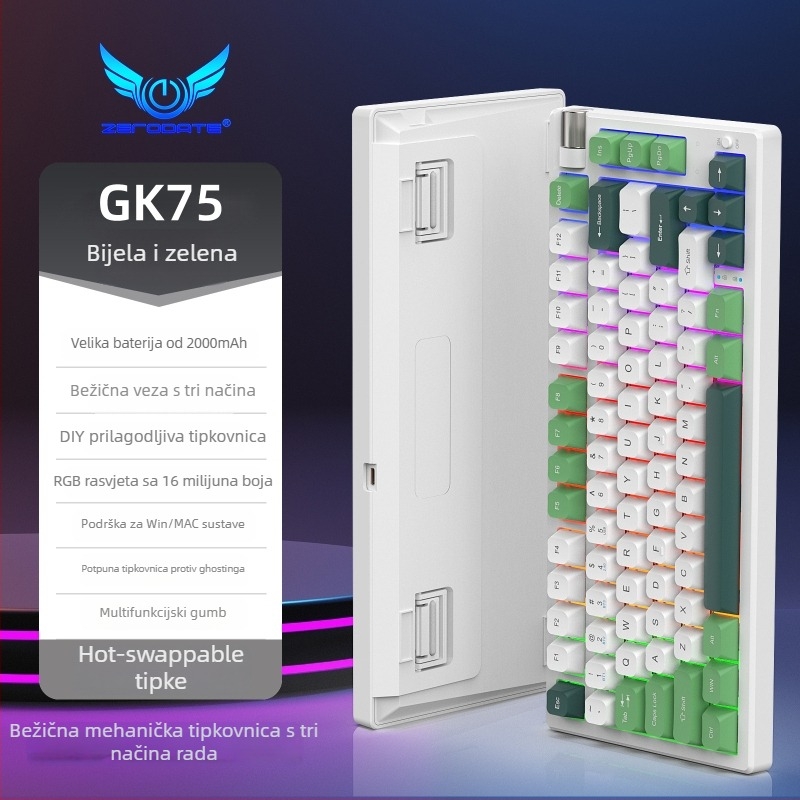 Mehanička tipkovnica, 87 tipki, bežična veza, crveni prekidači, RGB pozadinsko osvjetljenje
