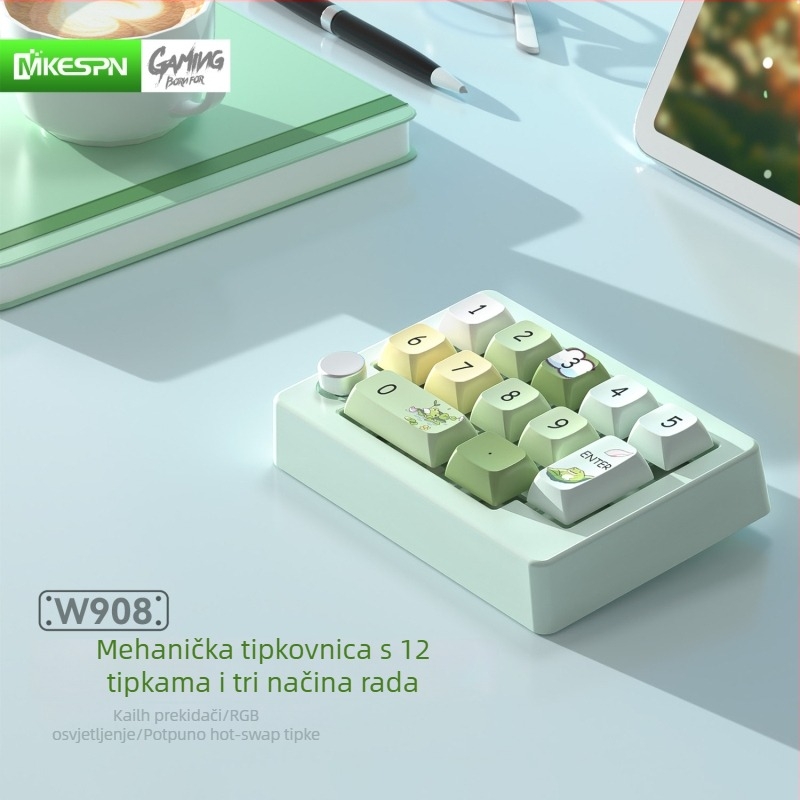 Bežični gaming mehanički numerički keypad s tri načina rada, do 87 tipki, RGB pozadinsko osvjetljenje, zeleni prekidač, USB priključak