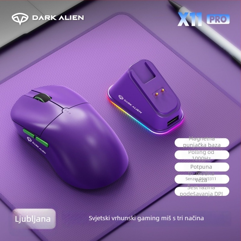 RGB gaming miš s PAW3311 senzorom, 5600dpi, Bluetooth/USB povezivanje, domet 10m, težina 54g, uključeni punjački kabel od 1,2m