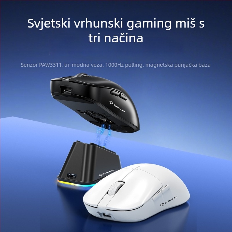 RGB gaming miš s PAW3311 senzorom, 5600dpi, Bluetooth/USB povezivanje, domet 10m, težina 54g, uključeni punjački kabel od 1,2m