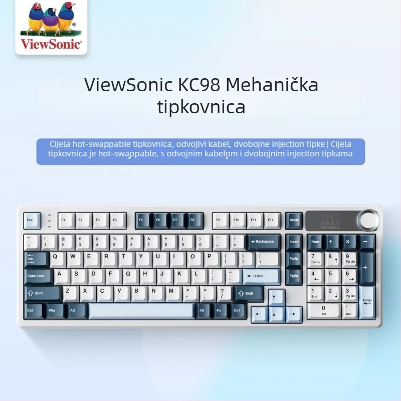 ViewSonic KC98 žičana mehanička gaming tipkovnica, 102 tipke, USB, zelena osovina, miješano pozadinsko osvjetljenje
