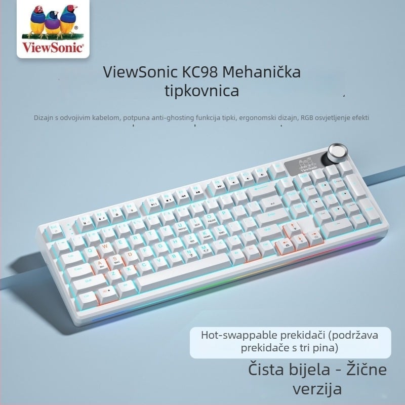 ViewSonic KC98 žičana mehanička gaming tipkovnica, 102 tipke, USB, zelena osovina, miješano pozadinsko osvjetljenje