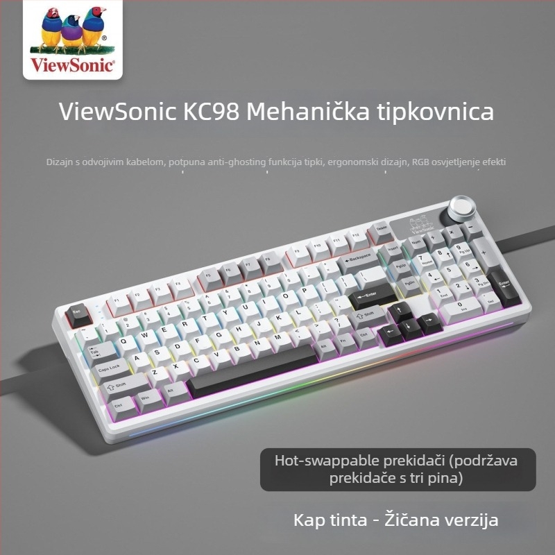 ViewSonic KC98 žičana mehanička gaming tipkovnica, 102 tipke, USB, zelena osovina, miješano pozadinsko osvjetljenje