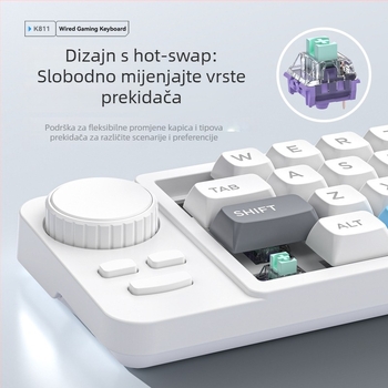 Žičana gaming tipkovnica s joystickem od 19 tipki, dvostruka kotačić za pomicanje, RGB pozadinsko osvjetljenje, hot-swappable prekidači