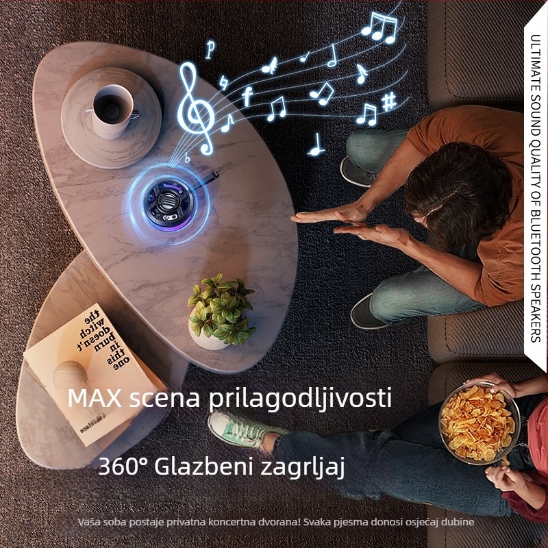 Mini Bluetooth zvučnik s LED rasjvom, 5W, Bluetooth 5.3, raspon 100 Hz–20 kHz, domet 15 m