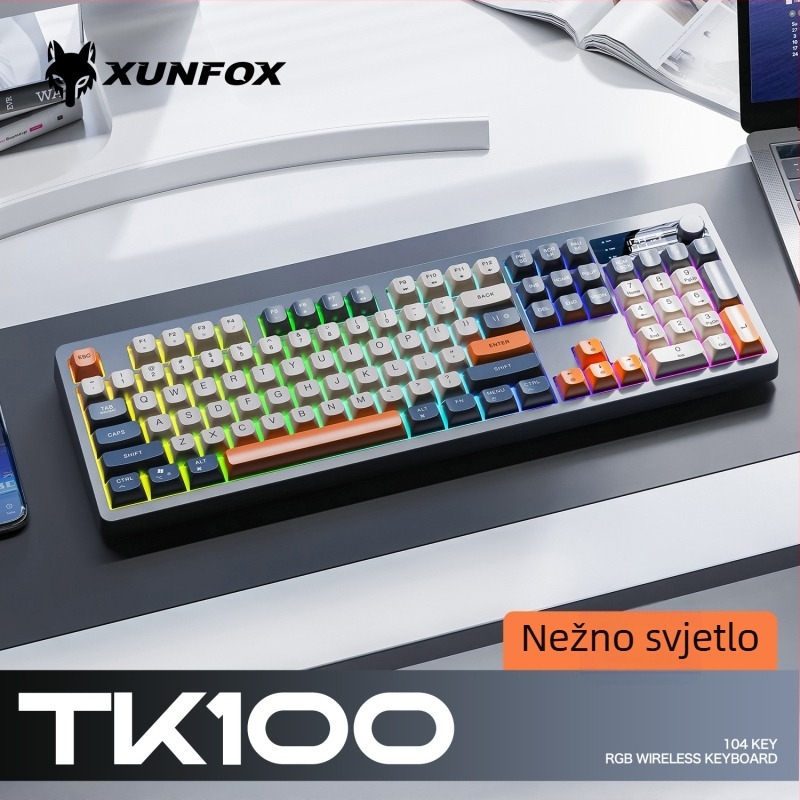 Bežična Bluetooth tipkovnica s dvostrukim načinom rada, PBT kapice tipki, gumb s prikazom, 104 tipke, vodootporna