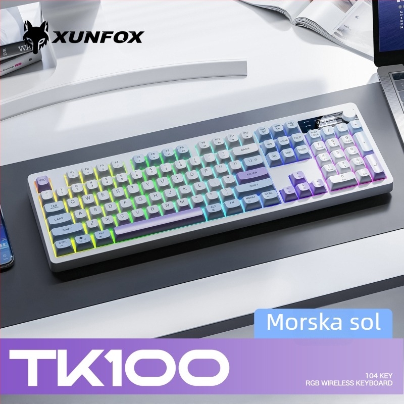Bežična Bluetooth tipkovnica s dvostrukim načinom rada, PBT kapice tipki, gumb s prikazom, 104 tipke, vodootporna