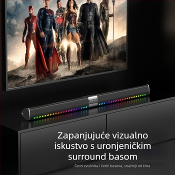 Bežični Bluetooth soundbar za montažu na zid, veliki subwoofer, stereo bass, 100 Hz–20 kHz, SNR ≥70 dB, IPX7 vodootporan