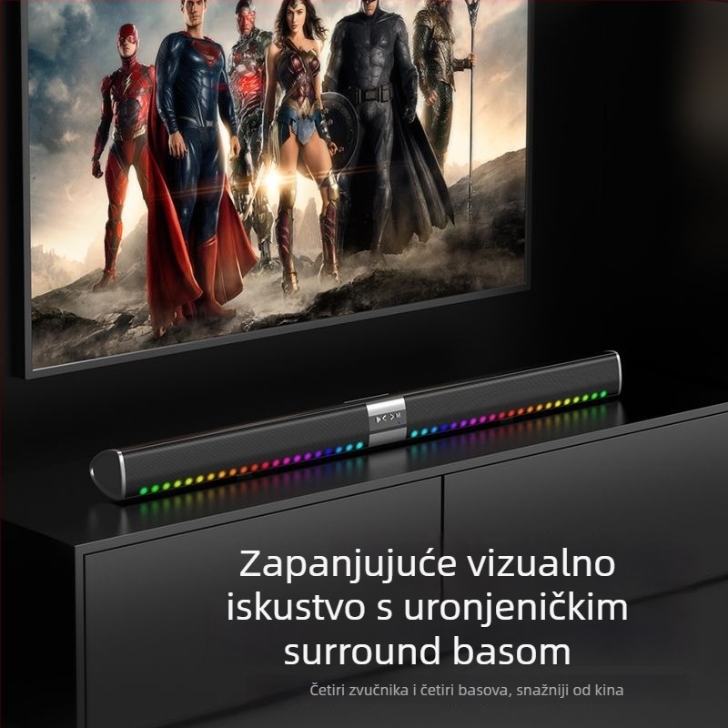 Bežični Bluetooth soundbar za montažu na zid, veliki subwoofer, stereo bass, 100 Hz–20 kHz, SNR ≥70 dB, IPX7 vodootporan