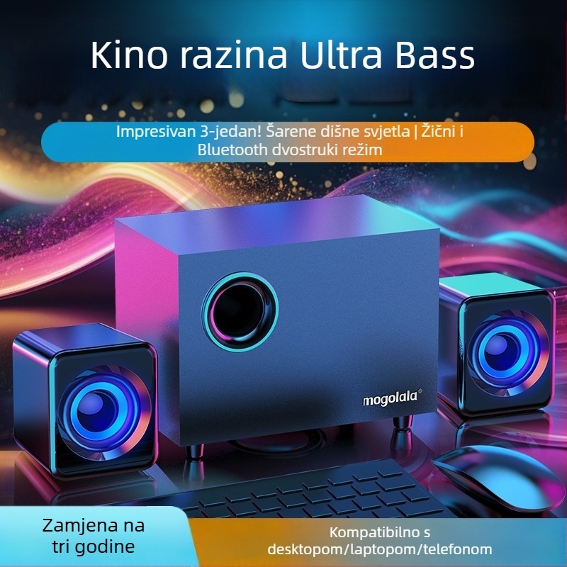 Aktivni subwoofer za stolne računala zvučnike 2.1 Bluetooth USB audio