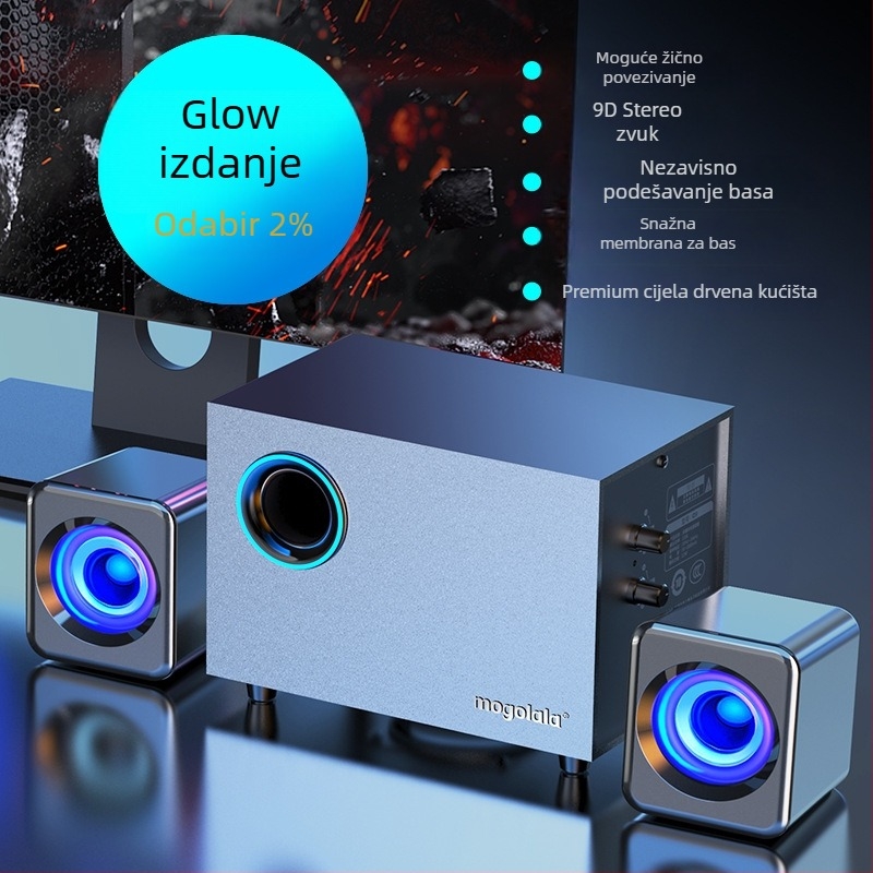 Aktivni subwoofer za stolne računala zvučnike 2.1 Bluetooth USB audio