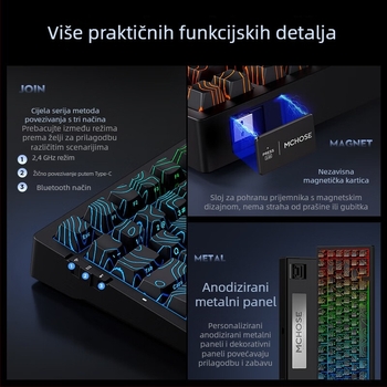 MCHOSE G75 mehanička tipkovnica s gasket-montiranjem, tri načina povezivanja, hot-swappable prekidači, RGB osvjetljenje, 87 tipki