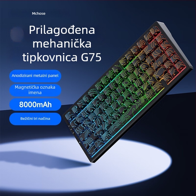 MCHOSE G75 mehanička tipkovnica s gasket-montiranjem, tri načina povezivanja, hot-swappable prekidači, RGB osvjetljenje, 87 tipki