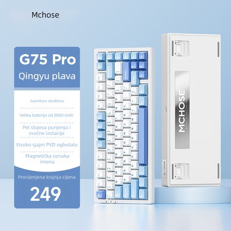 MCHOSE G75 mehanička tipkovnica s gasket-montiranjem, tri načina povezivanja, hot-swappable prekidači, RGB osvjetljenje, 87 tipki