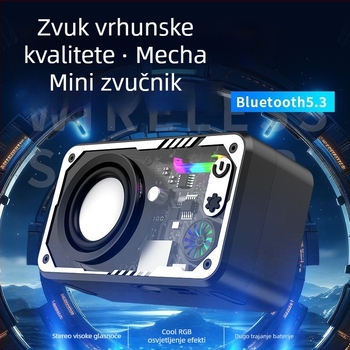 Mech-stil bežični Bluetooth zvučnik, ugrađena baterija, 5W, raspon frekvencija 100 Hz-20 kHz, domet 15 m