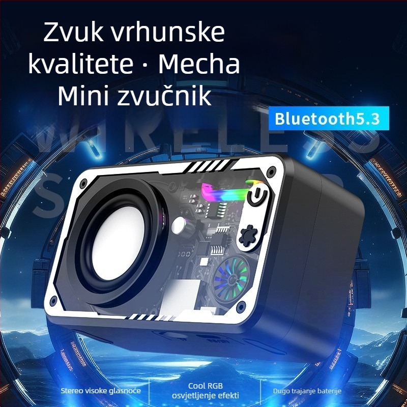 Mech-stil bežični Bluetooth zvučnik, ugrađena baterija, 5W, raspon frekvencija 100 Hz-20 kHz, domet 15 m