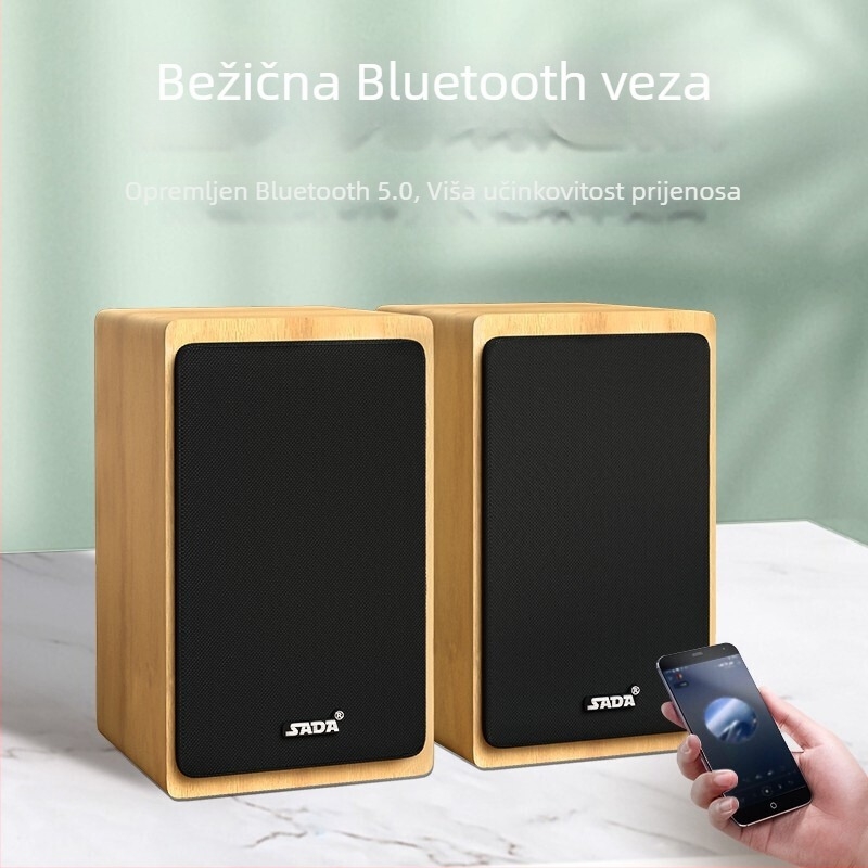 SADA V-121 stolni računalni zvučnik, USB napajanje, USB sučelje, 3,5 mm audio priključak, Bluetooth 5.0, drveno kućište, dva zvučnika