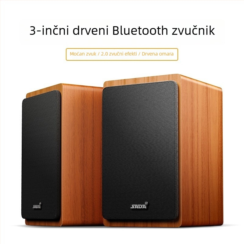 SADA V-121 stolni računalni zvučnik, USB napajanje, USB sučelje, 3,5 mm audio priključak, Bluetooth 5.0, drveno kućište, dva zvučnika