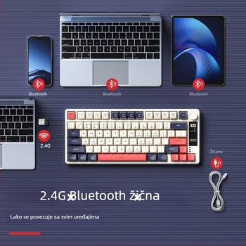 Gaming tipkovnica, bežična trostruka povezanost (2.4G/Bluetooth), do 87 tipki, silikon materijal, uz naslon za zapešće, višebojno osvjetljenje