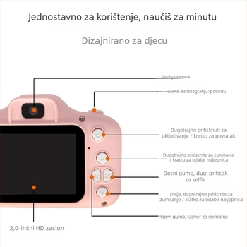 Dječja digitalna kamera s dvostrukim objektivom, 2-inčni LCD, više od 40 MP, trajanje baterije preko 5 sati, TF kartica, model X200