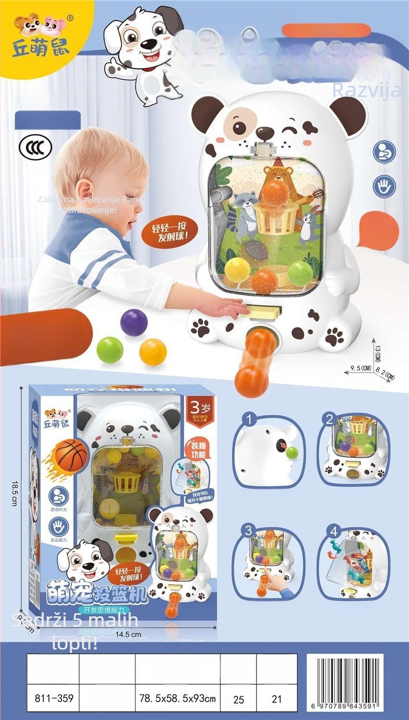 Medvjedićev stolni bal-izbacivač prsta — plastična edukativna interaktivna igračka za djecu 4–6 godina, šarena kutija
