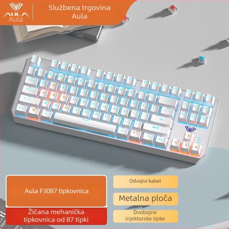 Žična mehanička tipkovnica, 87 tipki, USB sučelje, RGB pozadinsko osvjetljenje, za stolna računala