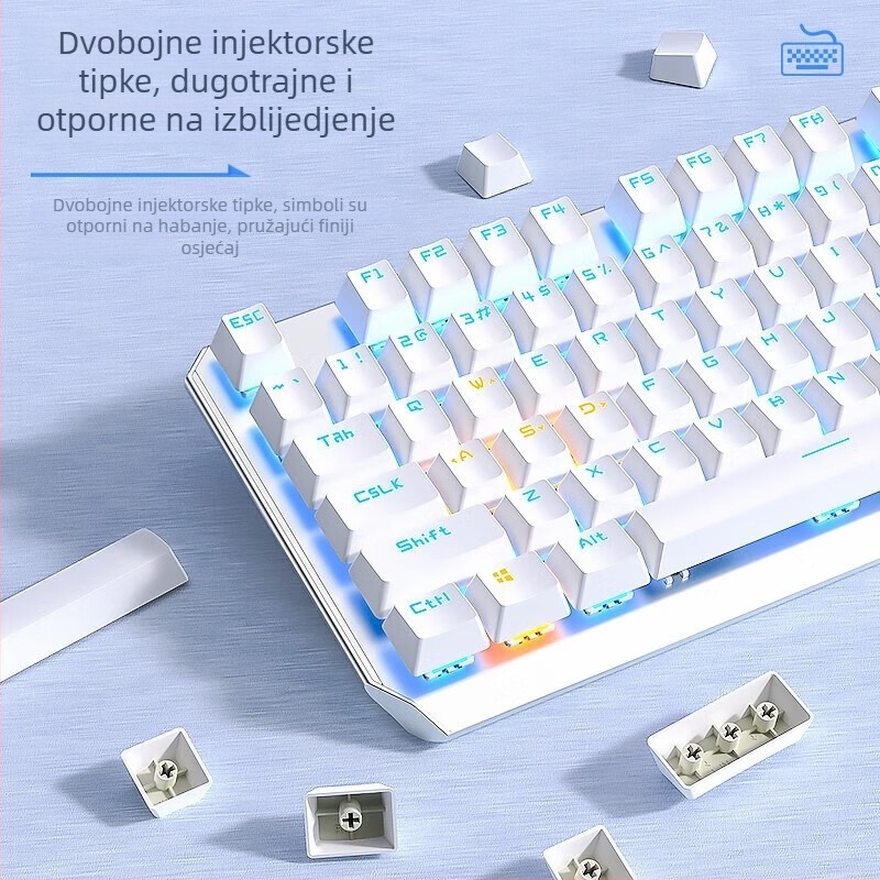Žična mehanička tipkovnica, 87 tipki, USB sučelje, RGB pozadinsko osvjetljenje, za stolna računala