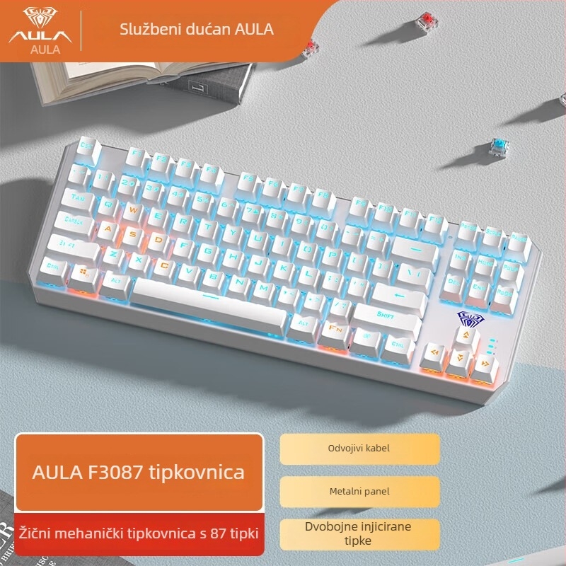 Žična mehanička tipkovnica, 87 tipki, USB sučelje, RGB pozadinsko osvjetljenje, za stolna računala