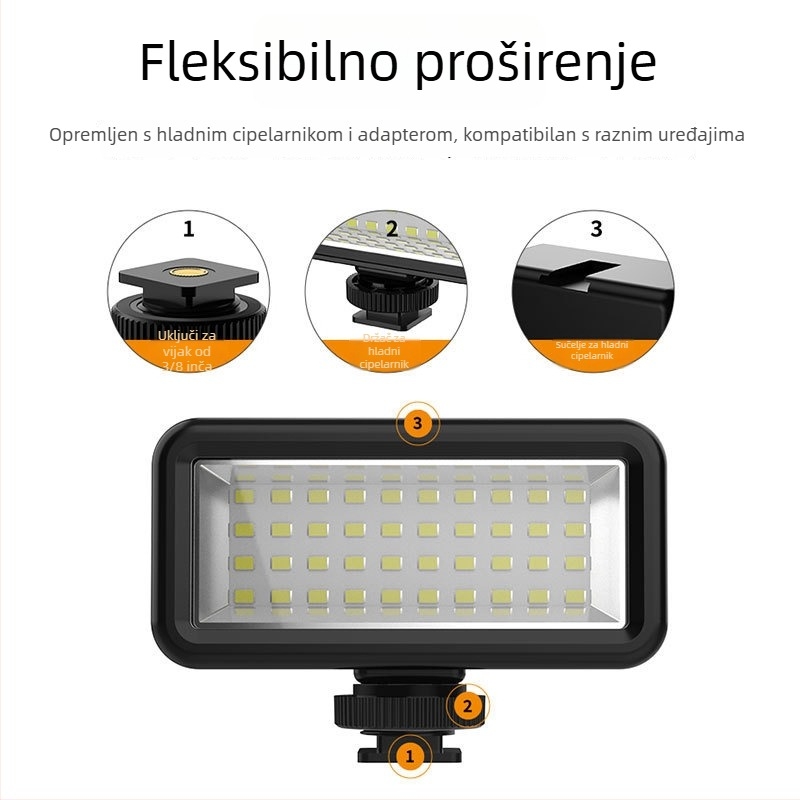 Svjetlo za nadomještanje za akcijske kamere s nosačem, RGB rasvjeta, vodootporno do 40 m, ugrađena Li baterija, težina 120 g, model SL-106