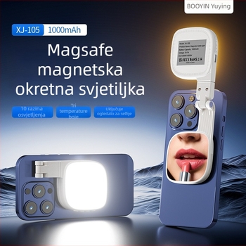 Magnetska preklopna LED svjetiljka za selfie i live streaming, mini prijenosno ogledalo, model XJ-105, snaga do 10W, napon 3,7V, baterija 1000mAh, temperatura boje 2500–9900K