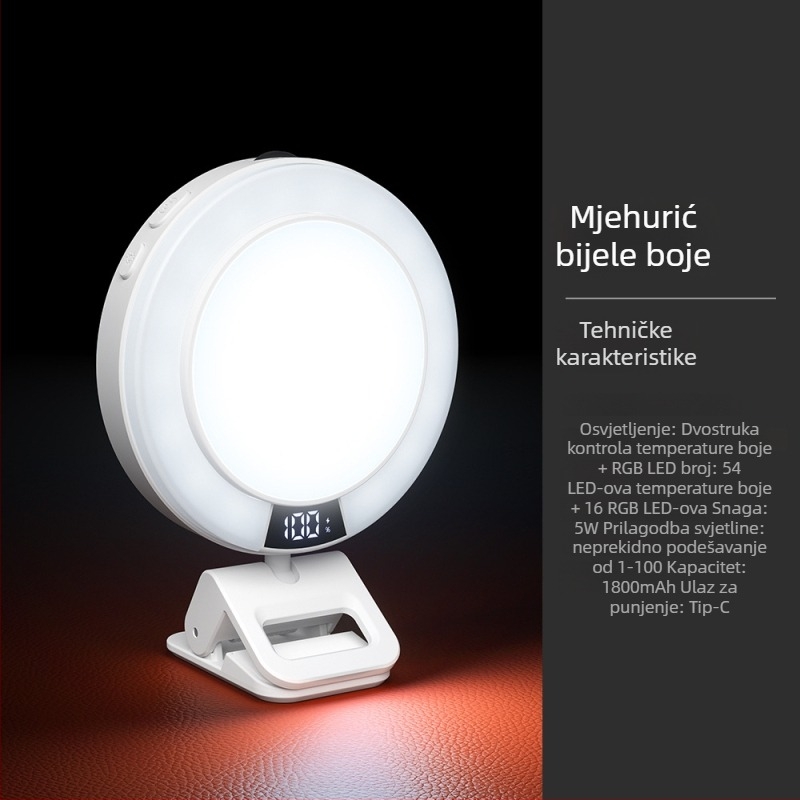 F10 svjetlo za mobitel, RGB regulacija boja, temperatura boje 2500K–9900K, baterija 1800mAh, napajanje 5V
