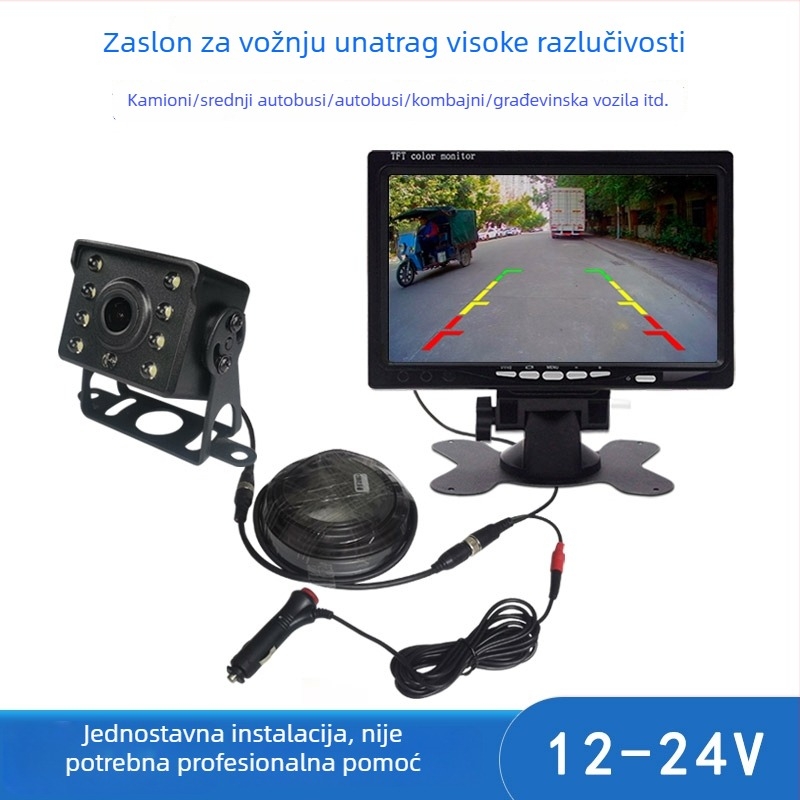 7-inčni zaslon za stražnju kameru i navigaciju za automobil, HD 1080p, univerzalno za velika i mala vozila