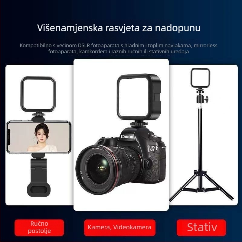 LED svjetlo za dopunu za kameru i telefon – prijenosno ručno, za livestream i fotografiju, tri boje temperature, 10W, 3.7V