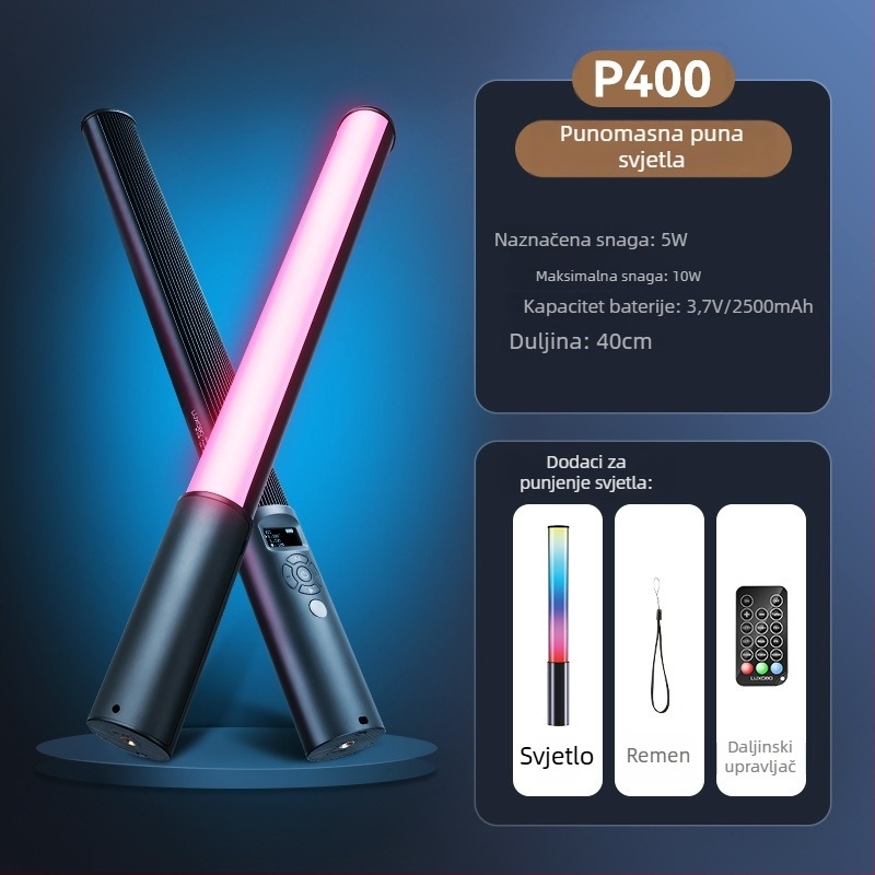 LUXCEO RGB dopunska LED štapić P400 — ručna, prijenosna LED svjetlost za fotografiju, livestream i vlog, 10W, 5V