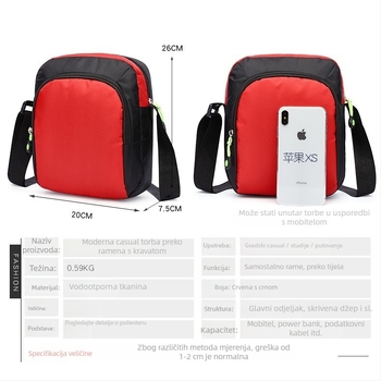 Muška crossbody torba od najlona – vodootporna, otporna na habanje, gradski stil, Guanghui