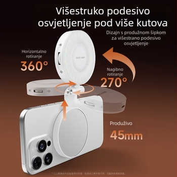 LED svjetlo za telefon — magnetsko ogledalo, džepno svjetlo za selfie, ručno, s tri boje temperature; snaga ispod 10W, 3.7V, model M28