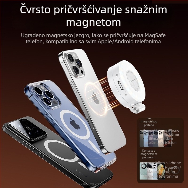 LED svjetlo za telefon — magnetsko ogledalo, džepno svjetlo za selfie, ručno, s tri boje temperature; snaga ispod 10W, 3.7V, model M28