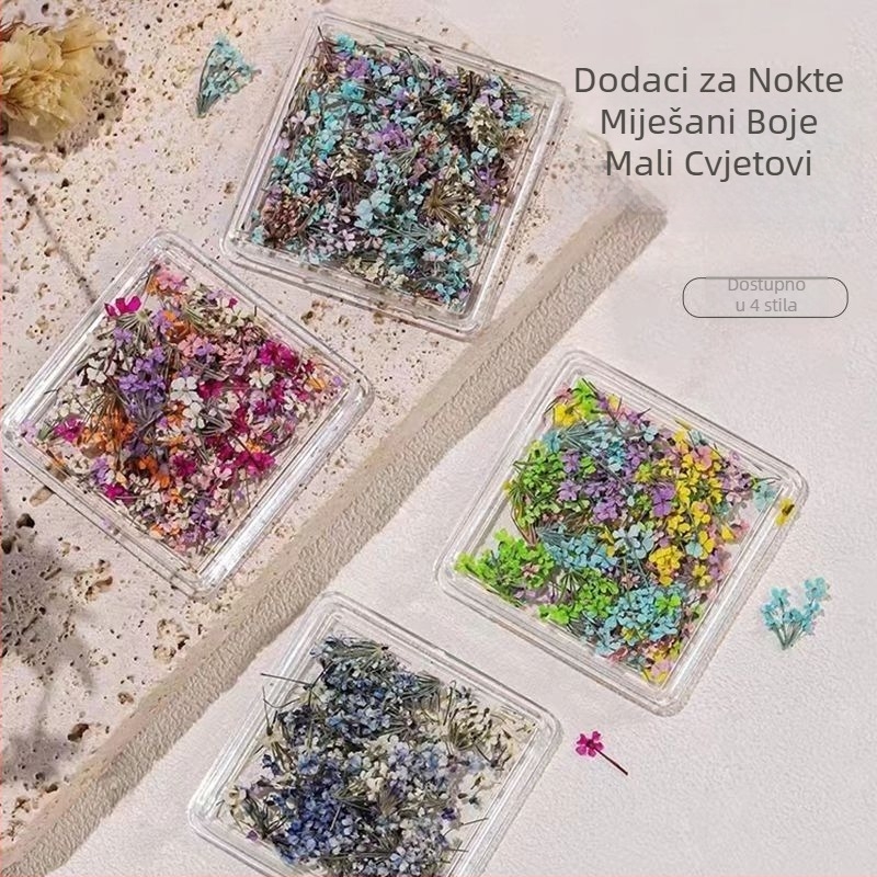 Dekoracija noktiju – suho cvijeće za nokte, obojano cvijeće s venama, miješani materijali, japanski stil