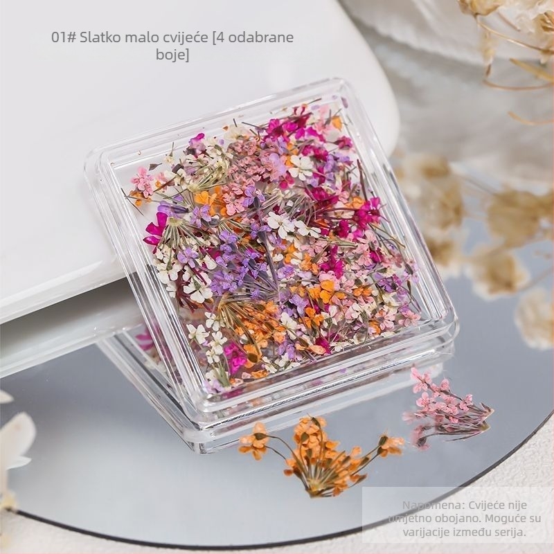 Dekoracija noktiju – suho cvijeće za nokte, obojano cvijeće s venama, miješani materijali, japanski stil