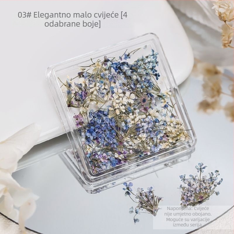 Dekoracija noktiju – suho cvijeće za nokte, obojano cvijeće s venama, miješani materijali, japanski stil