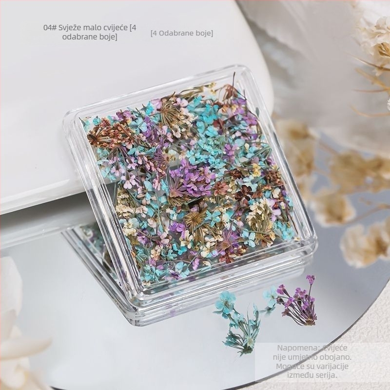 Dekoracija noktiju – suho cvijeće za nokte, obojano cvijeće s venama, miješani materijali, japanski stil