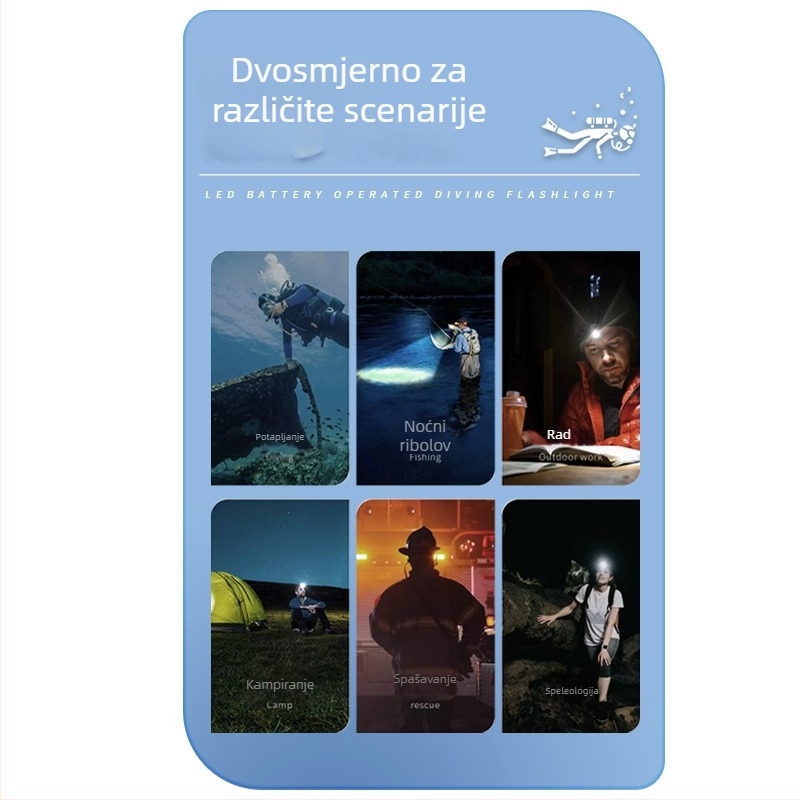 Profesionalna potopna LED svjetiljka, 10W, aluminijska legura, domet 200–500 m, trajanje baterije 1,5 h