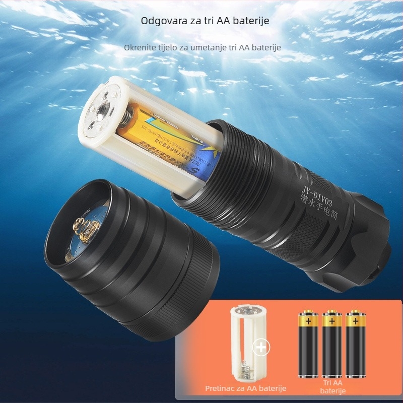 Profesionalna potopna LED svjetiljka, 10W, aluminijska legura, domet 200–500 m, trajanje baterije 1,5 h