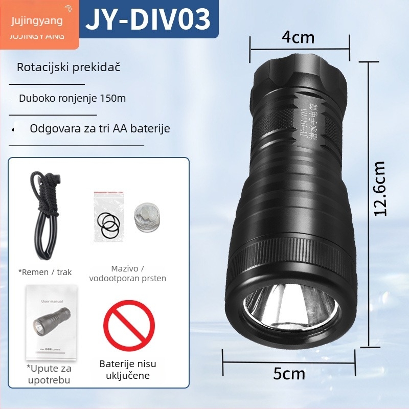 Profesionalna potopna LED svjetiljka, 10W, aluminijska legura, domet 200–500 m, trajanje baterije 1,5 h