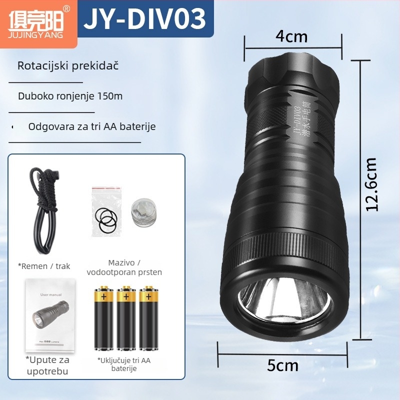 Profesionalna potopna LED svjetiljka, 10W, aluminijska legura, domet 200–500 m, trajanje baterije 1,5 h