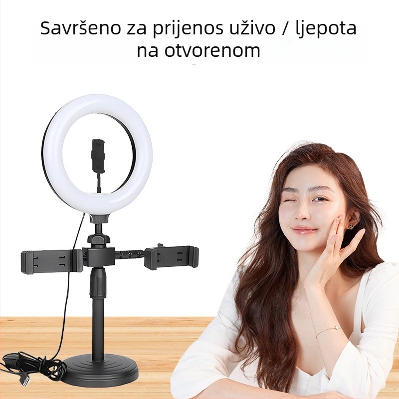 Stalak za mobitel za livestream s LED kružnim svjetlom, za živopisne fotografije, 15W LED, 15V napajanje, tri boje temperature, vertikalni način, model T00003