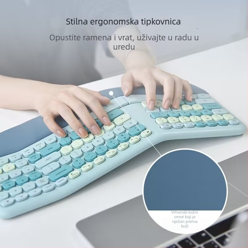 mofii Ergonomski kožni držač dlana – bežični set tipkovnice i miša, 1600 DPI optički senzor, USB sučelja za tipkovnicu i miša, kompatibilan s notebookom