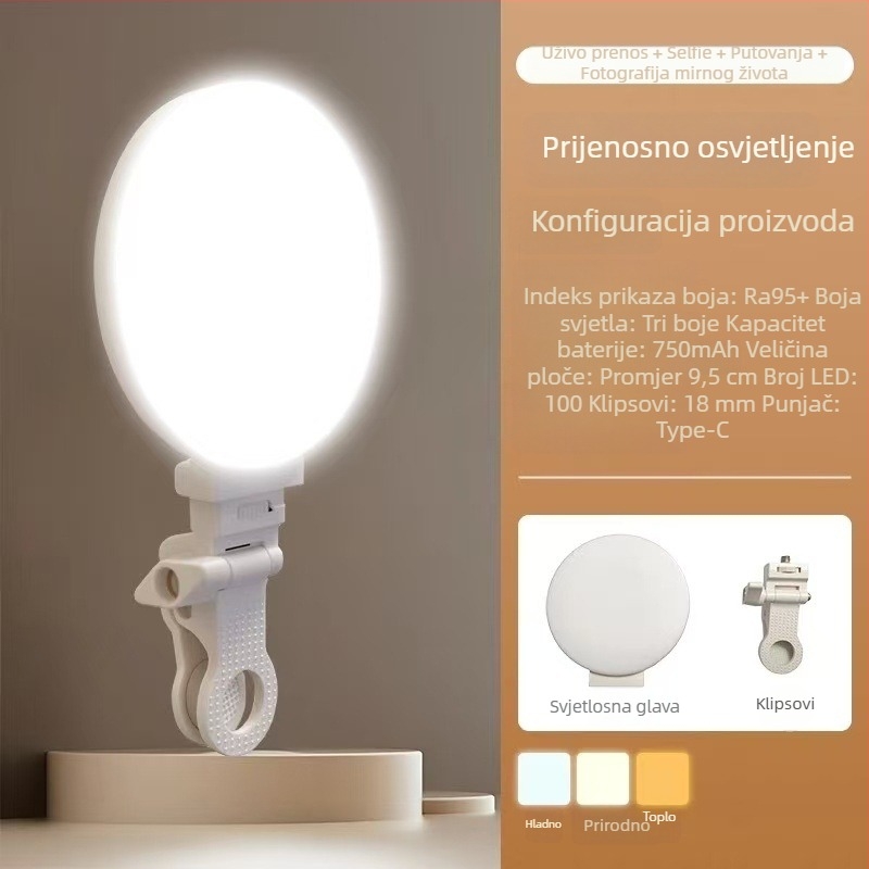 Mini klip svjetlo za fotografiju – ručno, tri boje temperature, ispod 10W, za ured i prijenos uživo