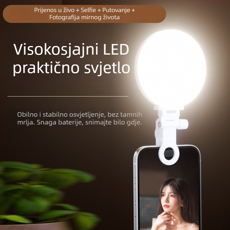 Mini rasvjeta za nadopunu za fotografiju na mobilu, live prijenos, video na prijenosnom računalu i snimanje na otvorenom; ručno držanje; model F01; tri temperature boje; 3V/800mAh; ispod 10W.