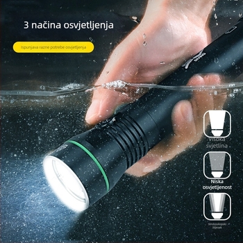 Potapljačka svjetiljka, LED 10W, Vanjska baterija: 2x18650/2x26650, Aluminijska legura kućište, Vodootporna